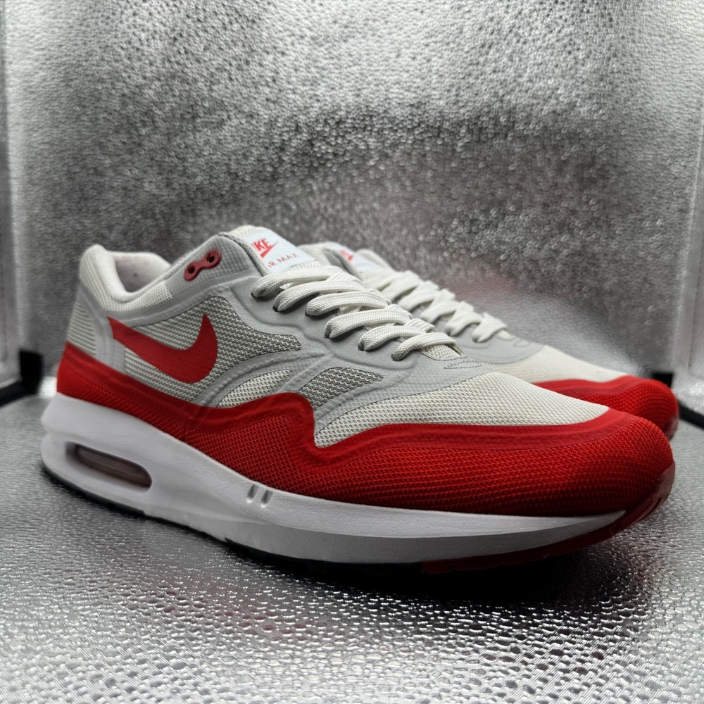 Size 10.5 Nike Air Max Lunar1 Mens White Red Excellent 654469-101 Running Shoes